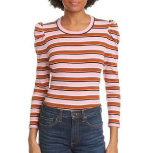 Veronica Beard Striped Puff-Sleeve Top